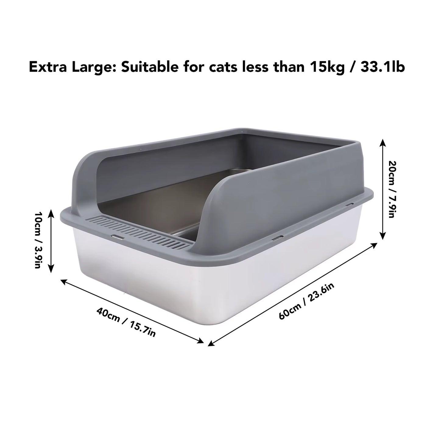 Stainless Steel Litter Box Spacious Odorless Top Entry Design High Sides Stainless Steel Cat Litter Box with Lid for Large Cats