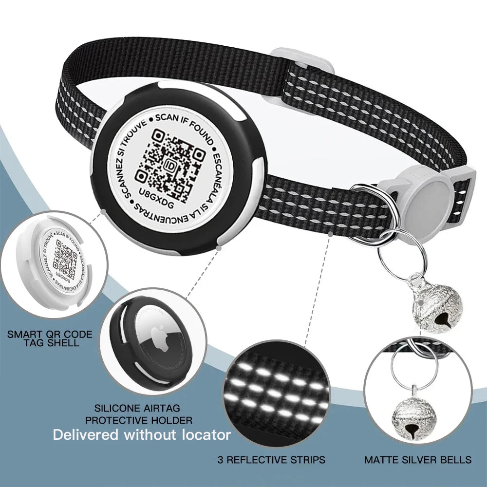 GPS Tracker Cat Collar with Airtag Case & QR code