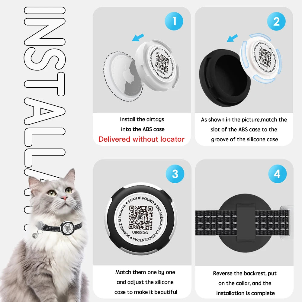 GPS Tracker Cat Collar with Airtag Case & QR code